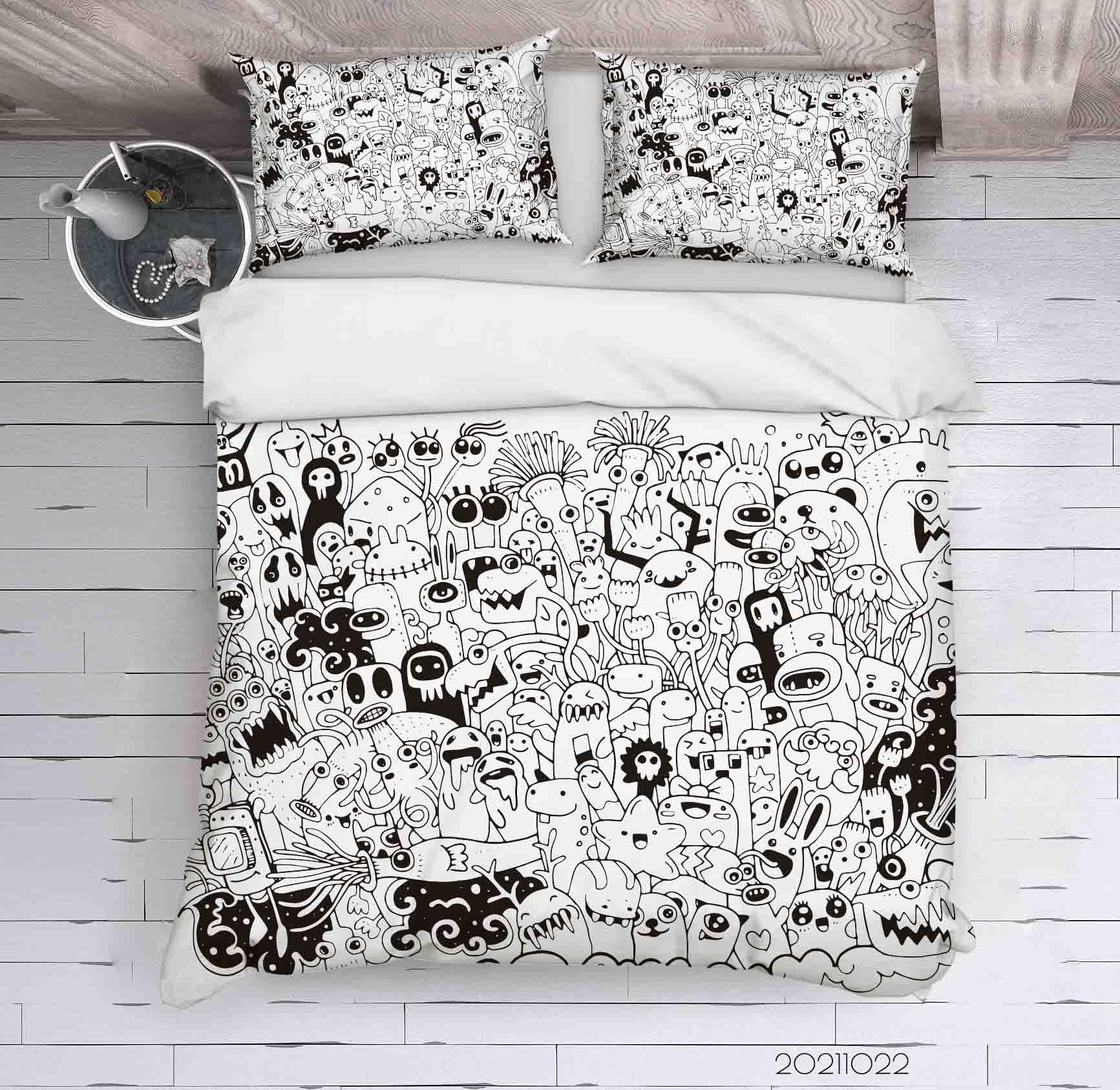 3D Abstract Gray Monster Graffiti Quilt Cover Set Bedding Set Duvet Cover Pillowcases 49- Jess Art Decoration