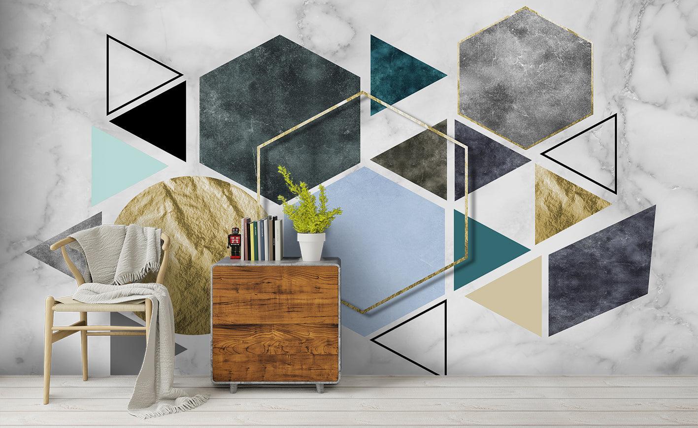 3D Hexagon Triangle Marble Wall Mural Wallpaper 49- Jess Art Decoration