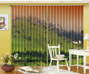 3D Landscape Mountain Green Tree Grass Orange Sky Curtains and Drapes GD 4749- Jess Art Decoration