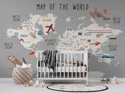 3D Cartoon World Map Airplane Wall Mural Wallpaper LQH 510- Jess Art Decoration