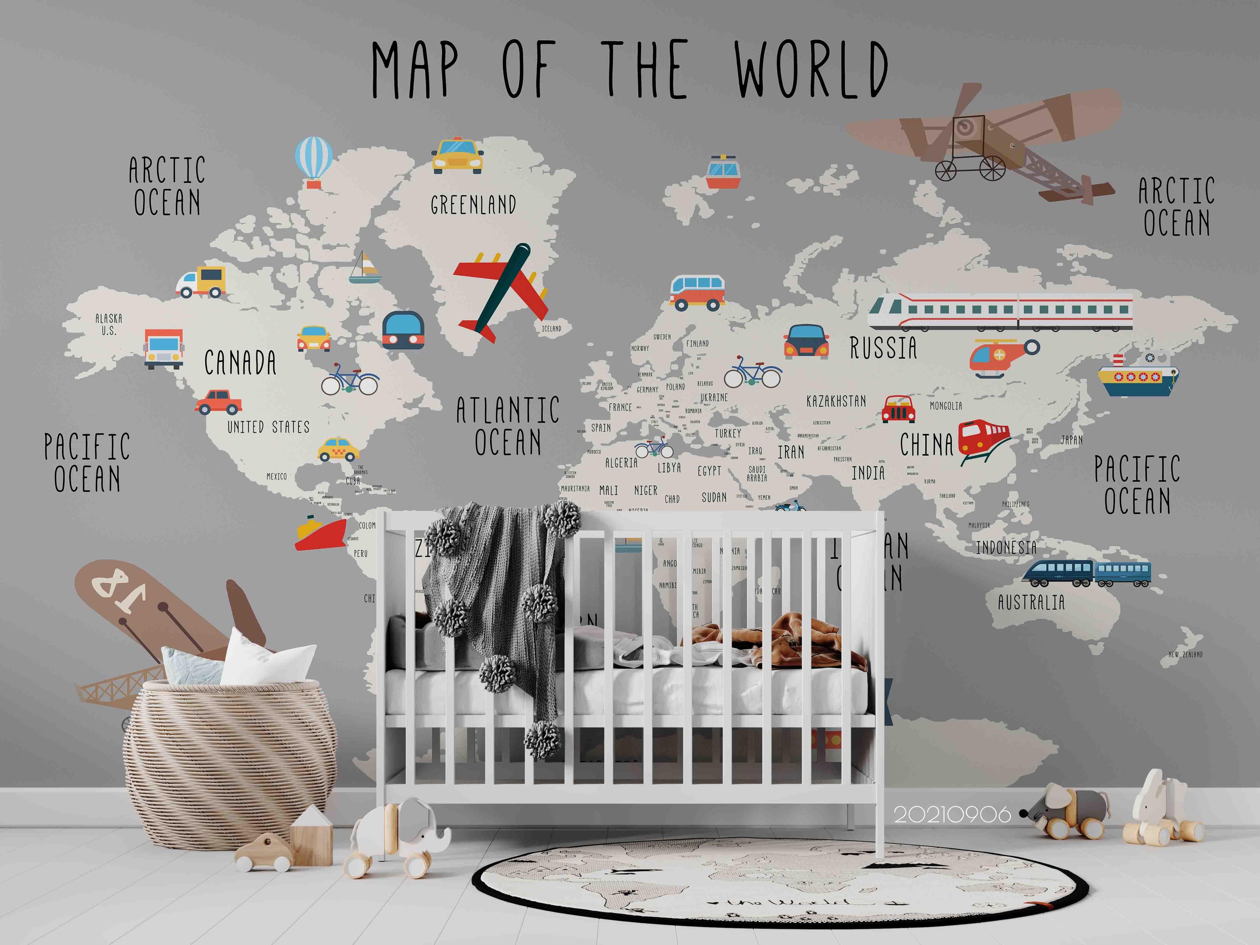 3D Cartoon World Map Airplane Wall Mural Wallpaper LQH 510- Jess Art Decoration