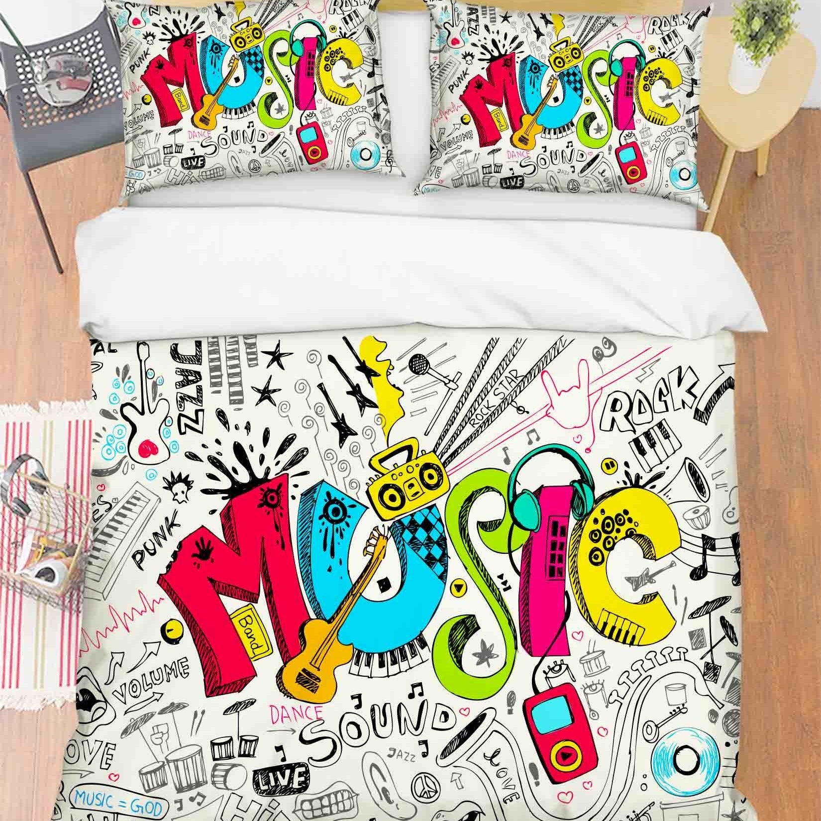3D Abstract Color Music Graffiti Quilt Cover Set Bedding Set Duvet Cover Pillowcases 67- Jess Art Decoration