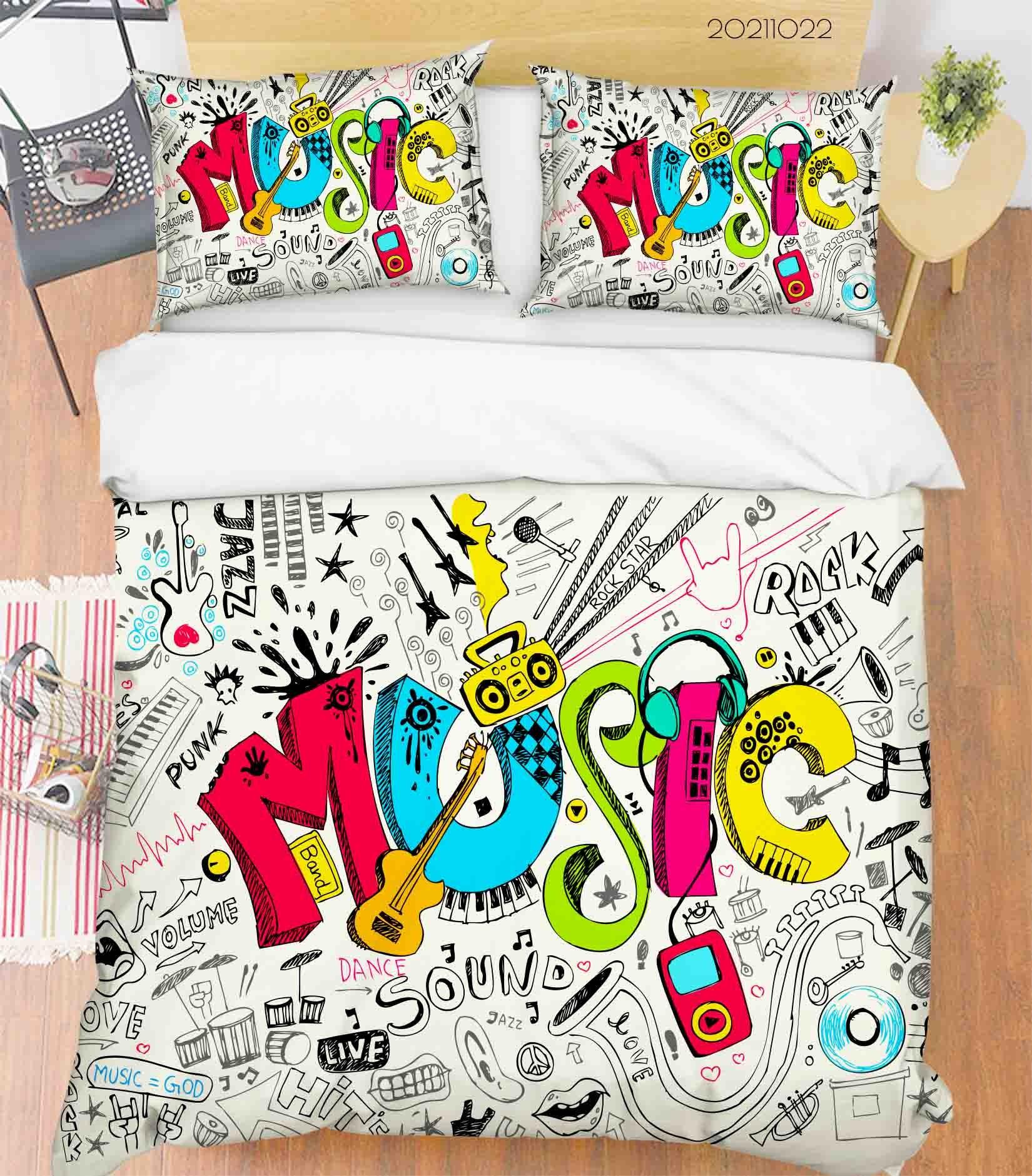 3D Abstract Color Music Graffiti Quilt Cover Set Bedding Set Duvet Cover Pillowcases 67- Jess Art Decoration