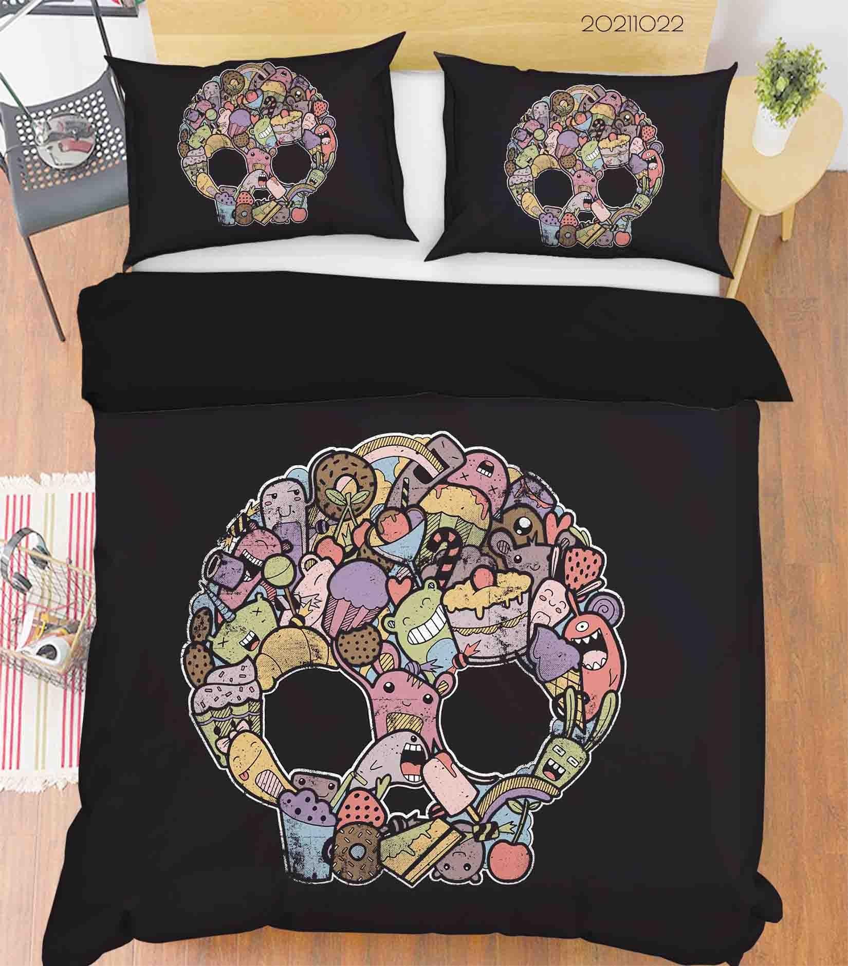 3D Abstract Skull Graffiti Pattern Quilt Cover Set Bedding Set Duvet Cover Pillowcases 79- Jess Art Decoration