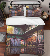 3D Abstract Colored Street Graffiti Quilt Cover Set Bedding Set Duvet Cover Pillowcases 67- Jess Art Decoration