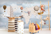 3D World Map Hot Air Balloon Wall Mural Wallpaper LQH 17- Jess Art Decoration