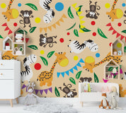 3D Cartoon Giraffe Monkey Wall Mural Wallpaper 141- Jess Art Decoration