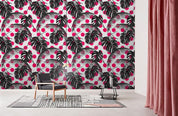3D Black Leaves Pink Dots Wall Mural Wallpaper 141- Jess Art Decoration