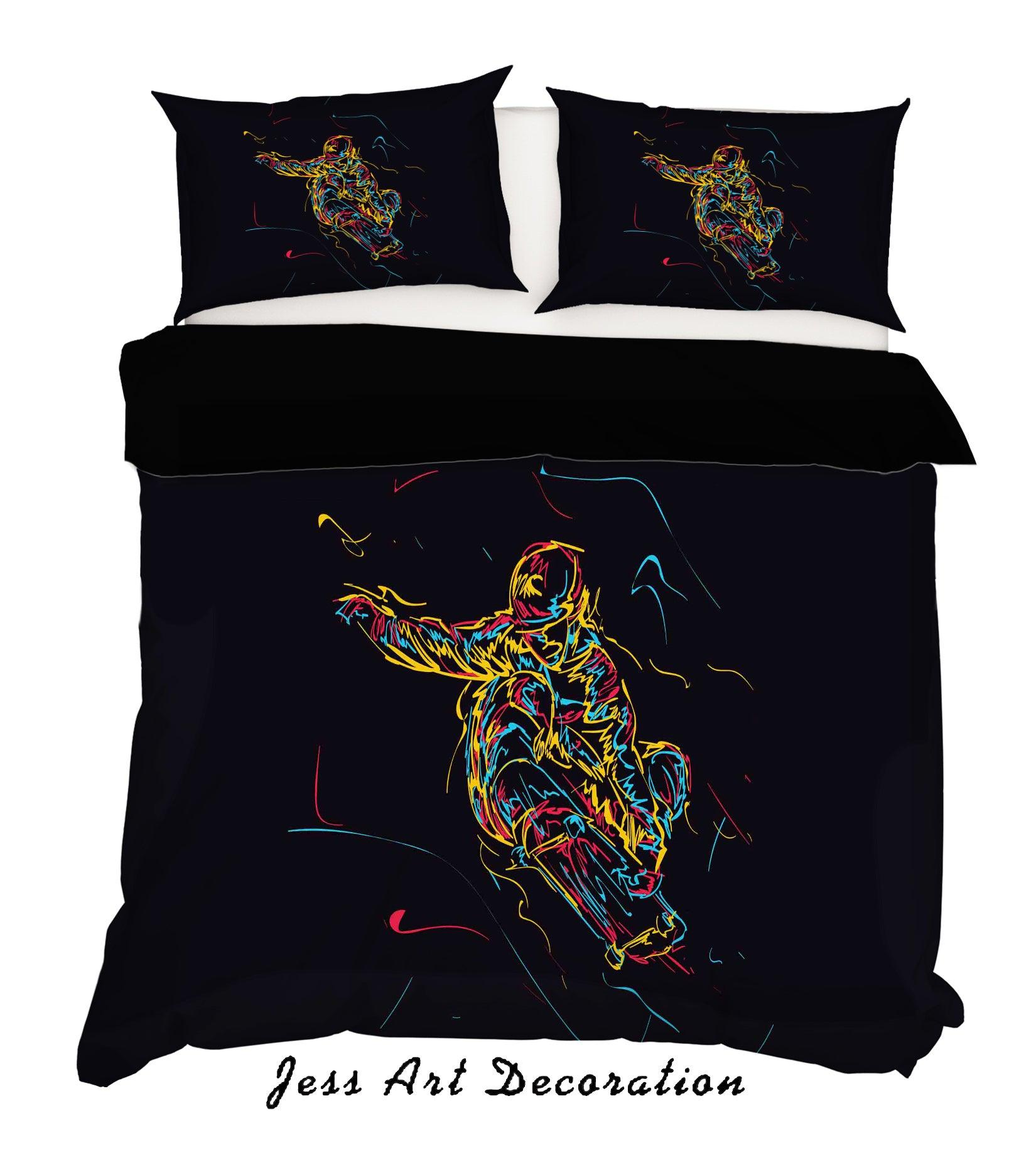3D Black Skateboarder Skateboard Quilt Cover Set Bedding Set Pillowcases 27- Jess Art Decoration
