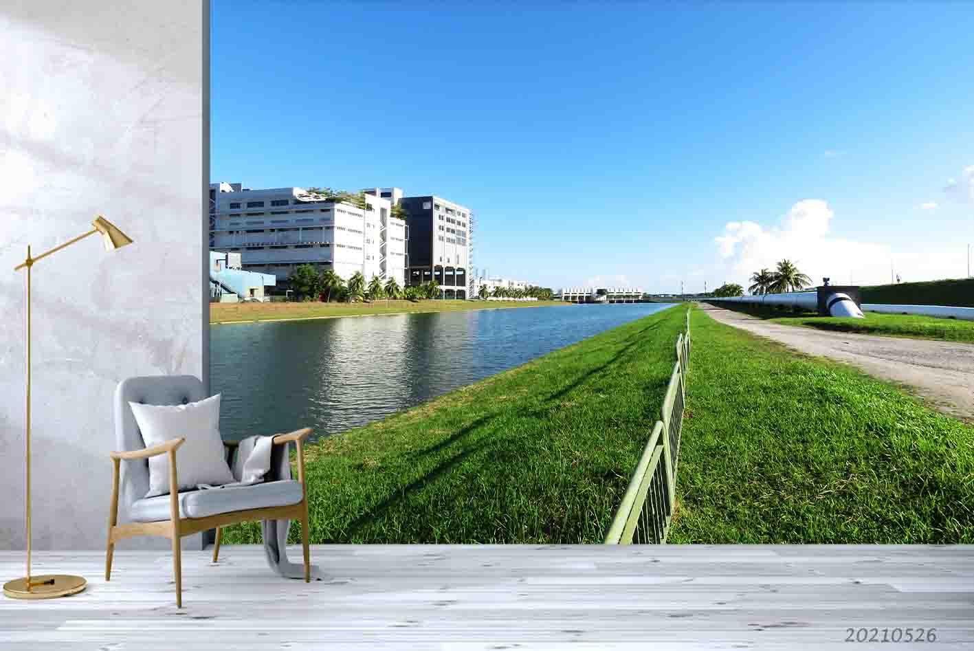 3D Tropics Building River Grass Land Wall Mural Wallpaper SWW305- Jess Art Decoration