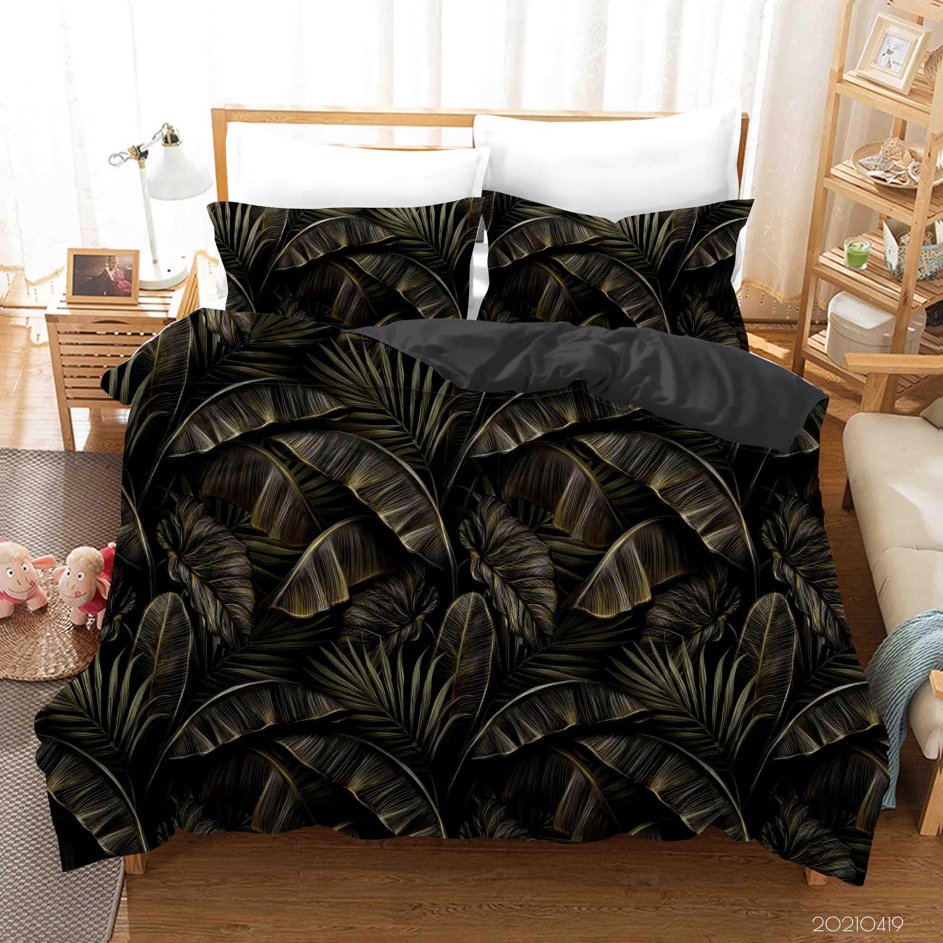 3D Tropical Plant Leaves Quilt Cover Set Bedding Set Duvet Cover Pillowcases 224- Jess Art Decoration