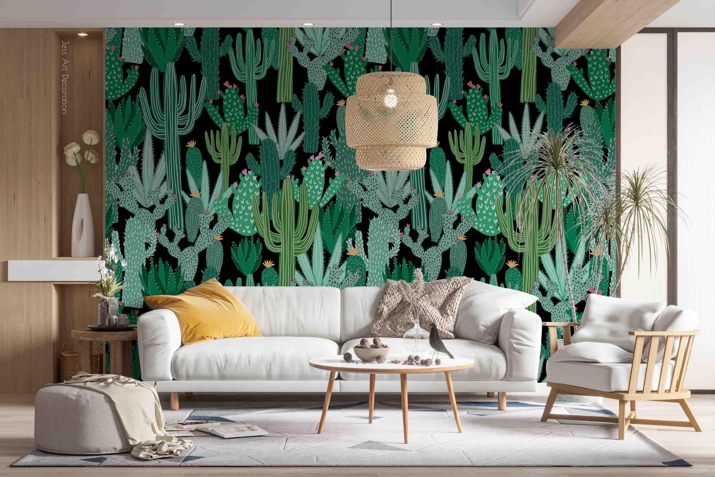 3D Green Plant Cactus Pattern Wall Mural Wallpaper GD 3142- Jess Art Decoration