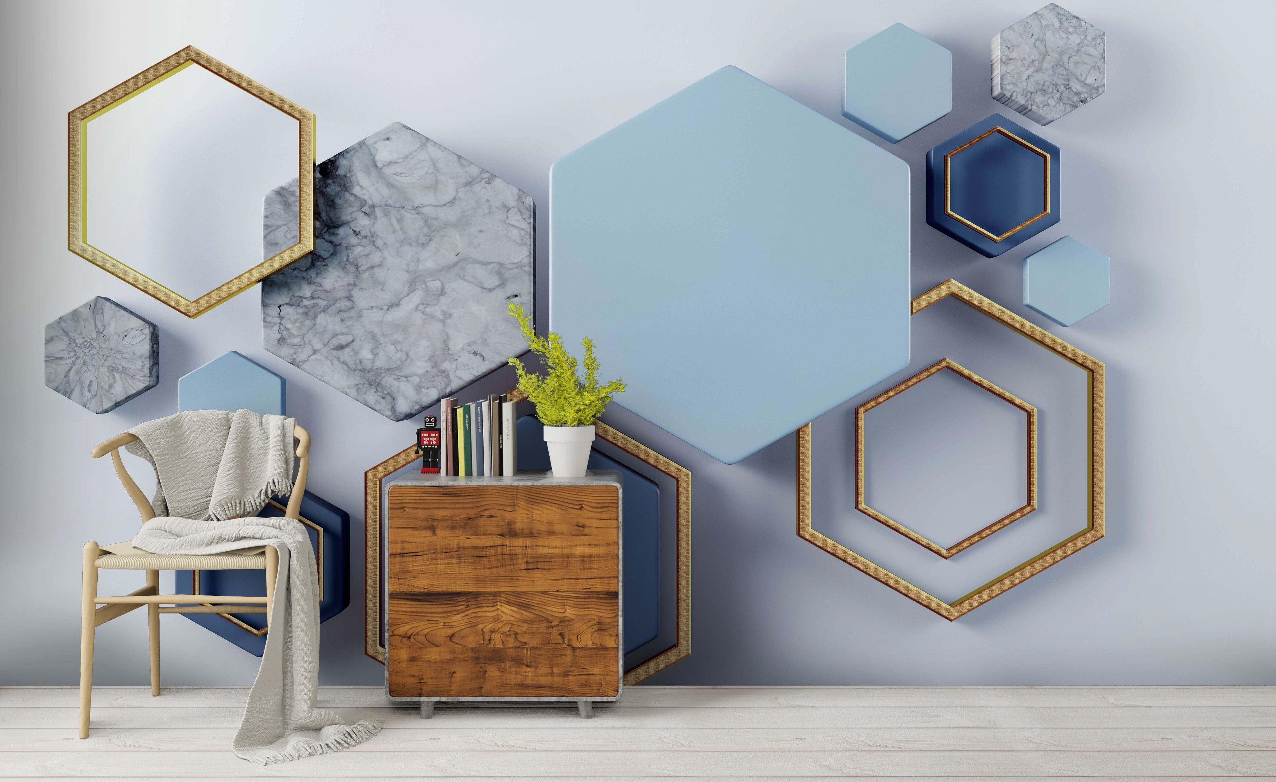 3D Blue Hexagon Marble Wall Mural Wallpaper 192- Jess Art Decoration