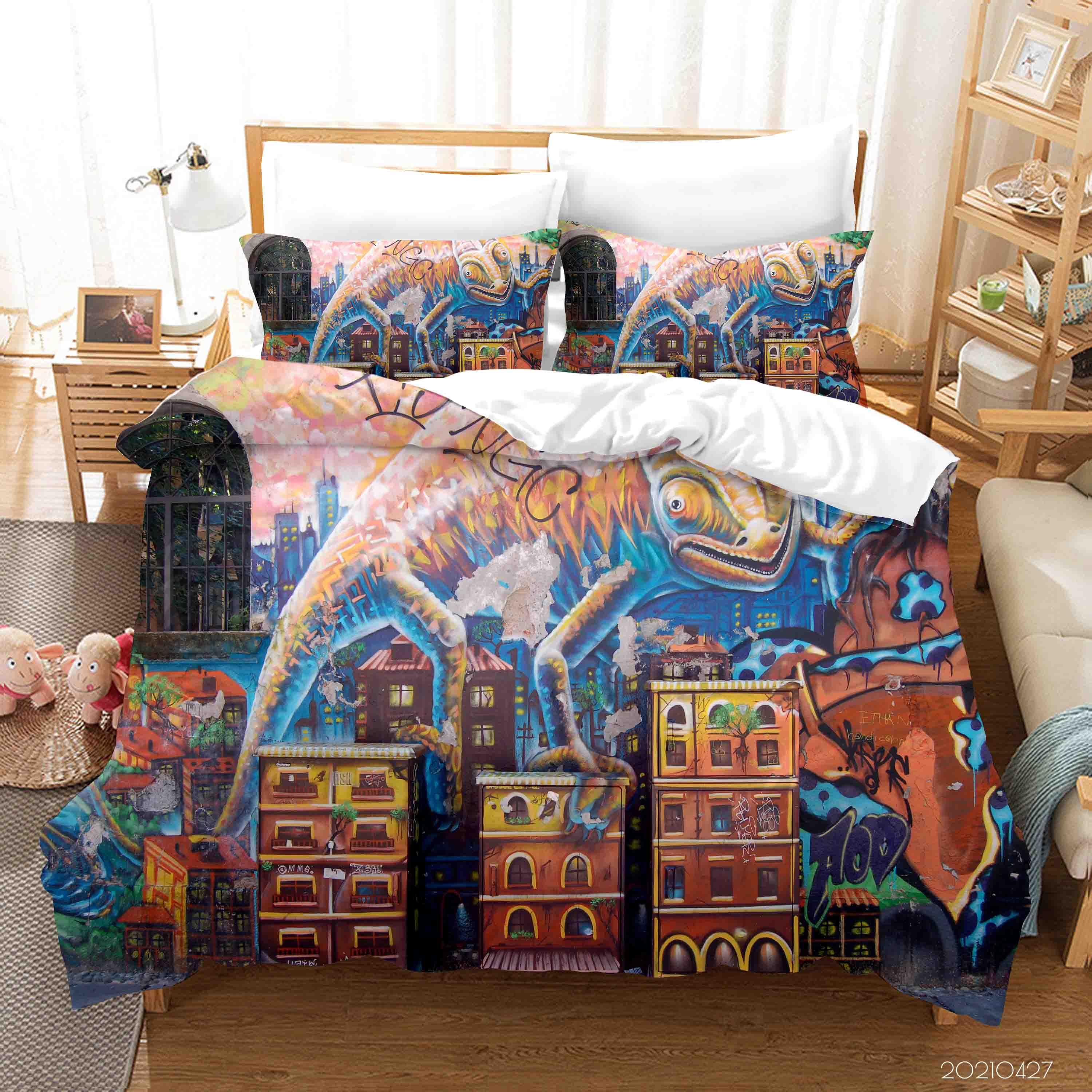 3D Abstract Colored Street Graffiti Quilt Cover Set Bedding Set Duvet Cover Pillowcases 141- Jess Art Decoration