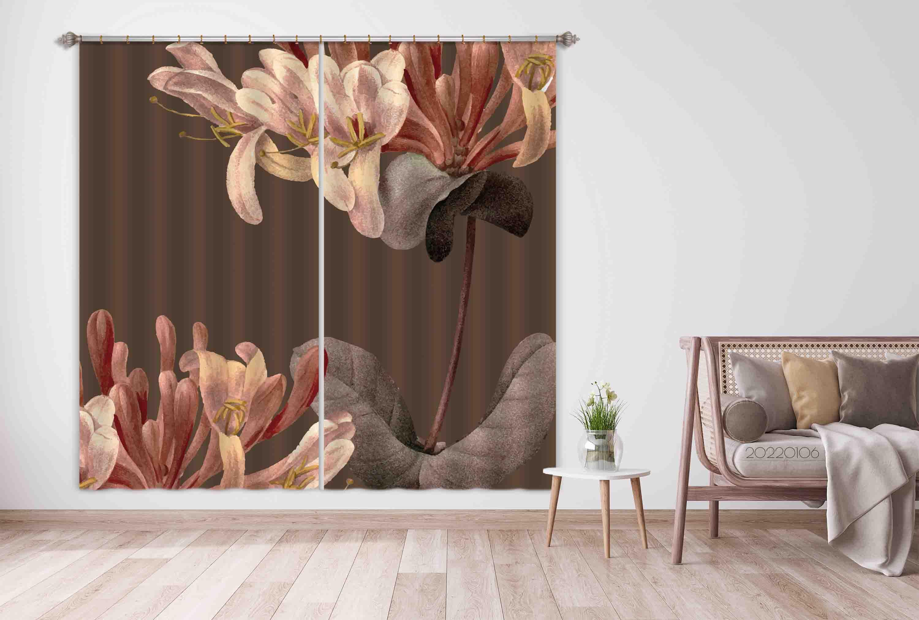 3D Vintage Illustration Honeysuckle Background Curtains and Drapes GD 152- Jess Art Decoration