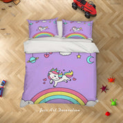 3D Purple Rainbow Unicorn Quilt Cover Set Bedding Set Duvet Cover Pillowcases SF21- Jess Art Decoration