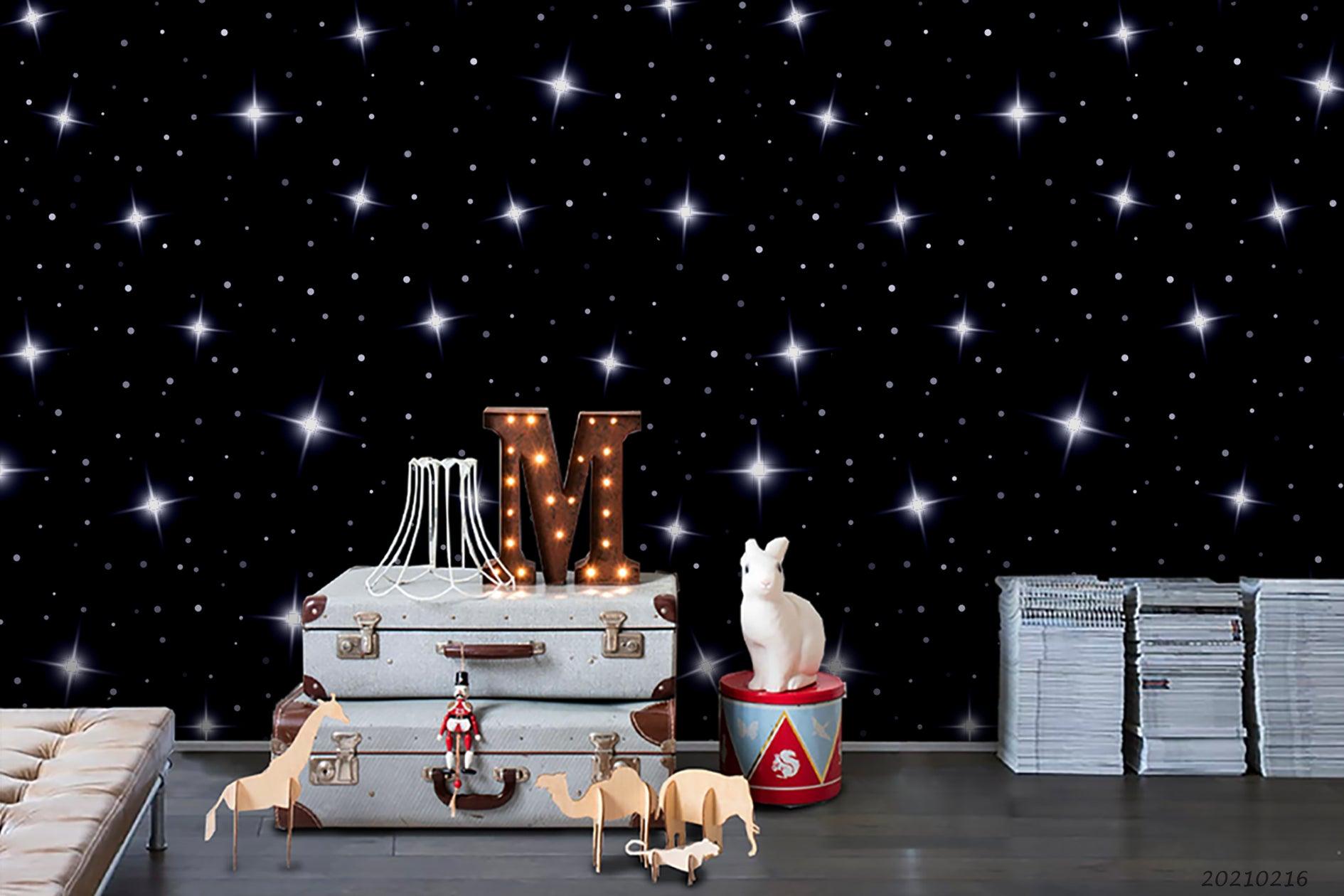 3D Cartoon Black Space Star Wall Mural Wallpaper LQH 70- Jess Art Decoration