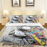 3D Banksy Mural Boy Colorized Graffiti Quilt Cover Set Bedding Set Duvet Cover Pillowcases  ZY D99- Jess Art Decoration