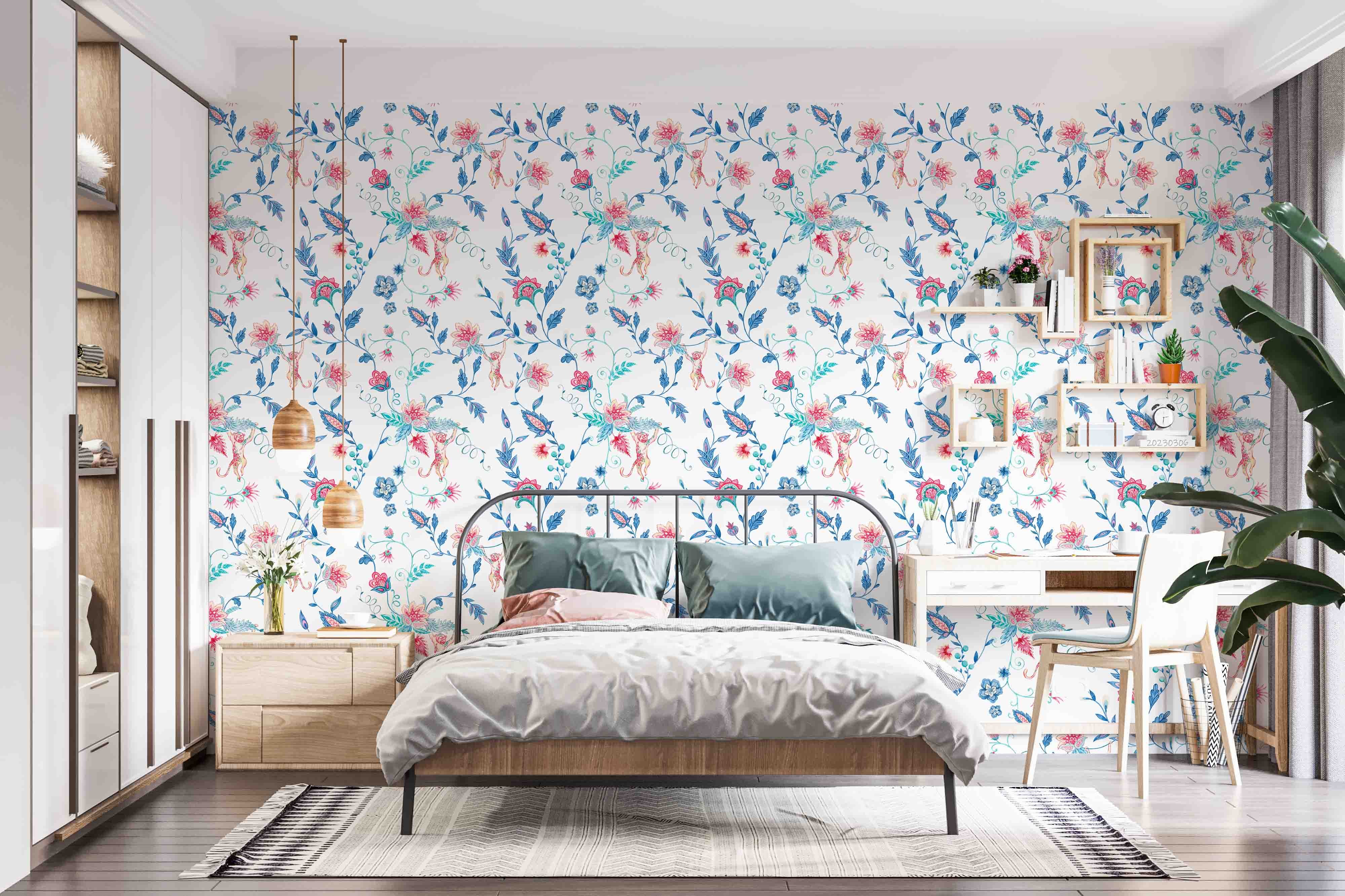 3D Watercolor Floral Monkey Wall Mural Wallpaper GD 1662- Jess Art Decoration