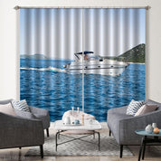 3D Ocean Yacht Mountain Trees Curtains and Drapes GD 1760- Jess Art Decoration