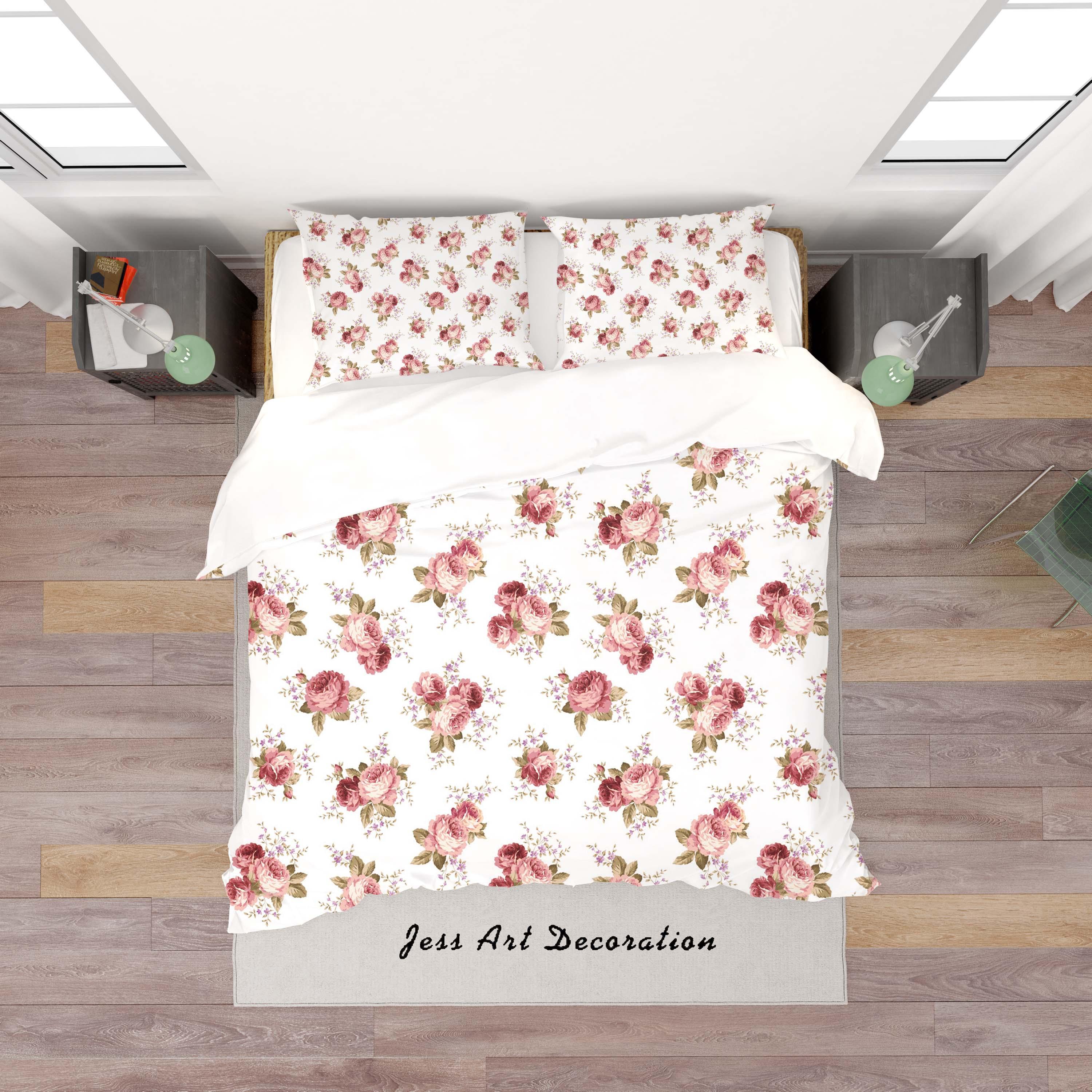 3D White Floral Quilt Cover Set Bedding Set Duvet Cover Pillowcases SF139- Jess Art Decoration