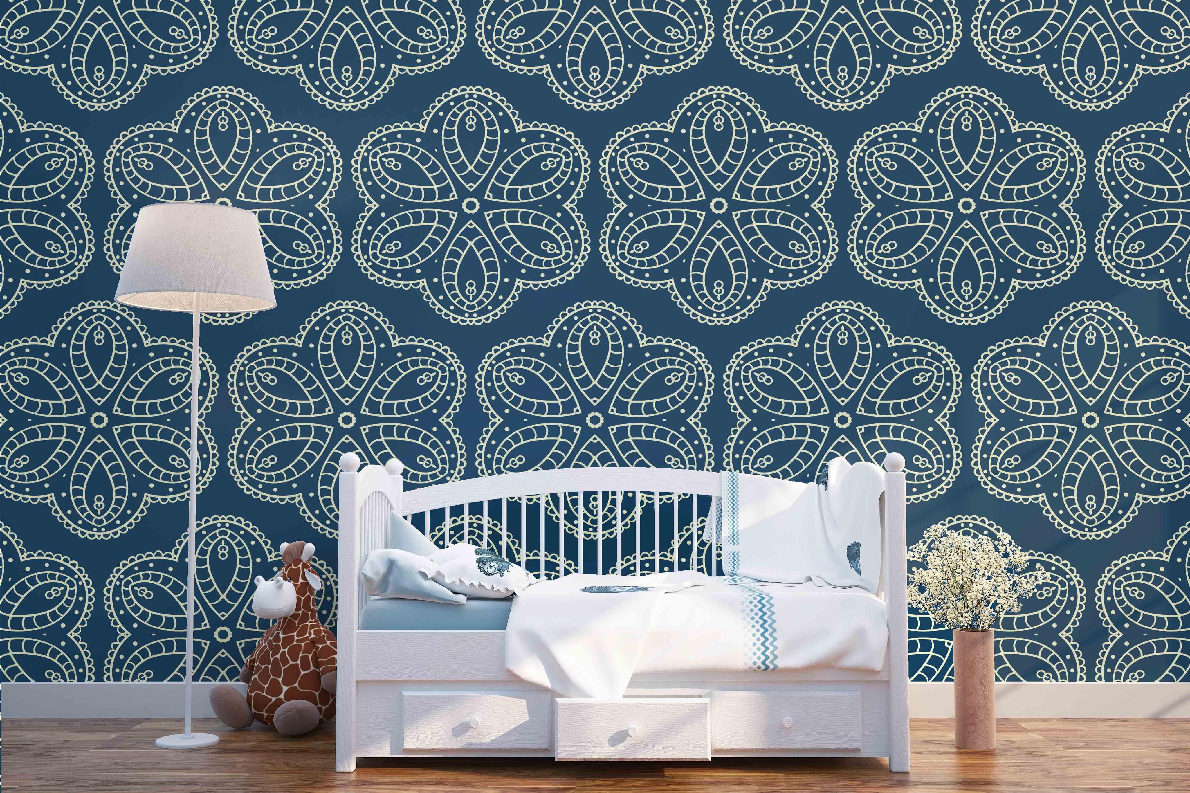 3D Navy Floral Pattern Wall Mural Wallpaper 66- Jess Art Decoration