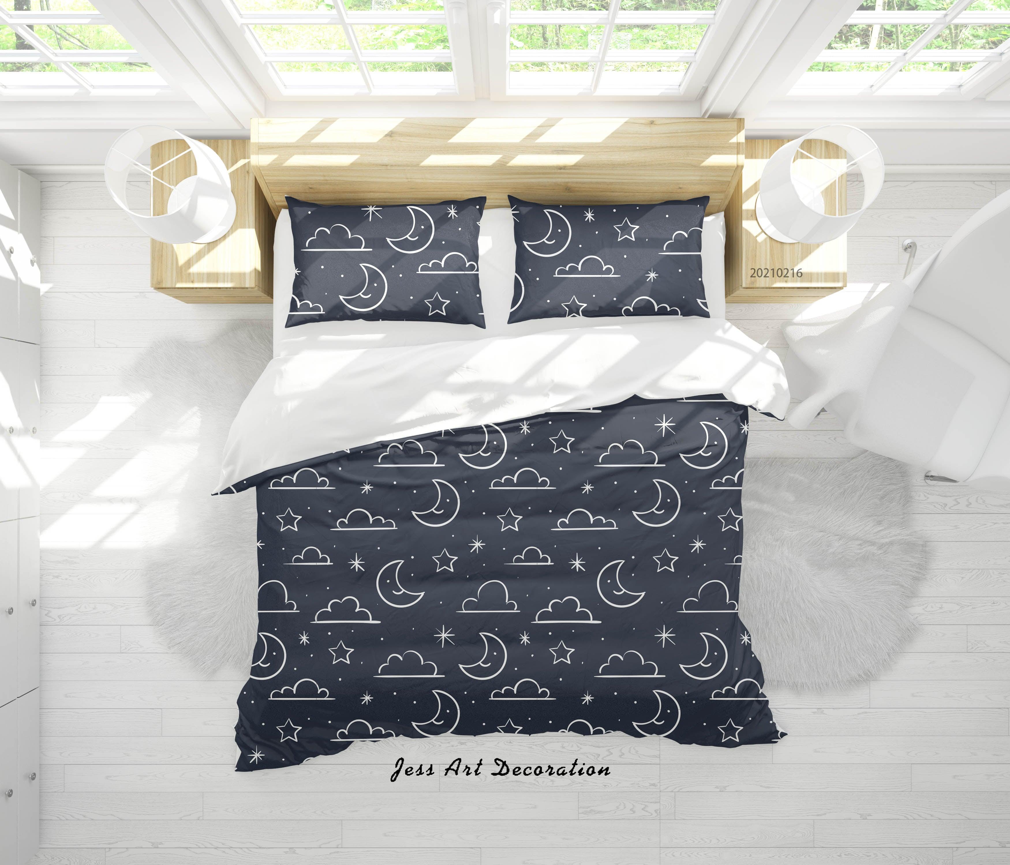 3D Cartoon Black Cloud Moon Star Quilt Cover Set Bedding Set Duvet Cover Pillowcases 290- Jess Art Decoration