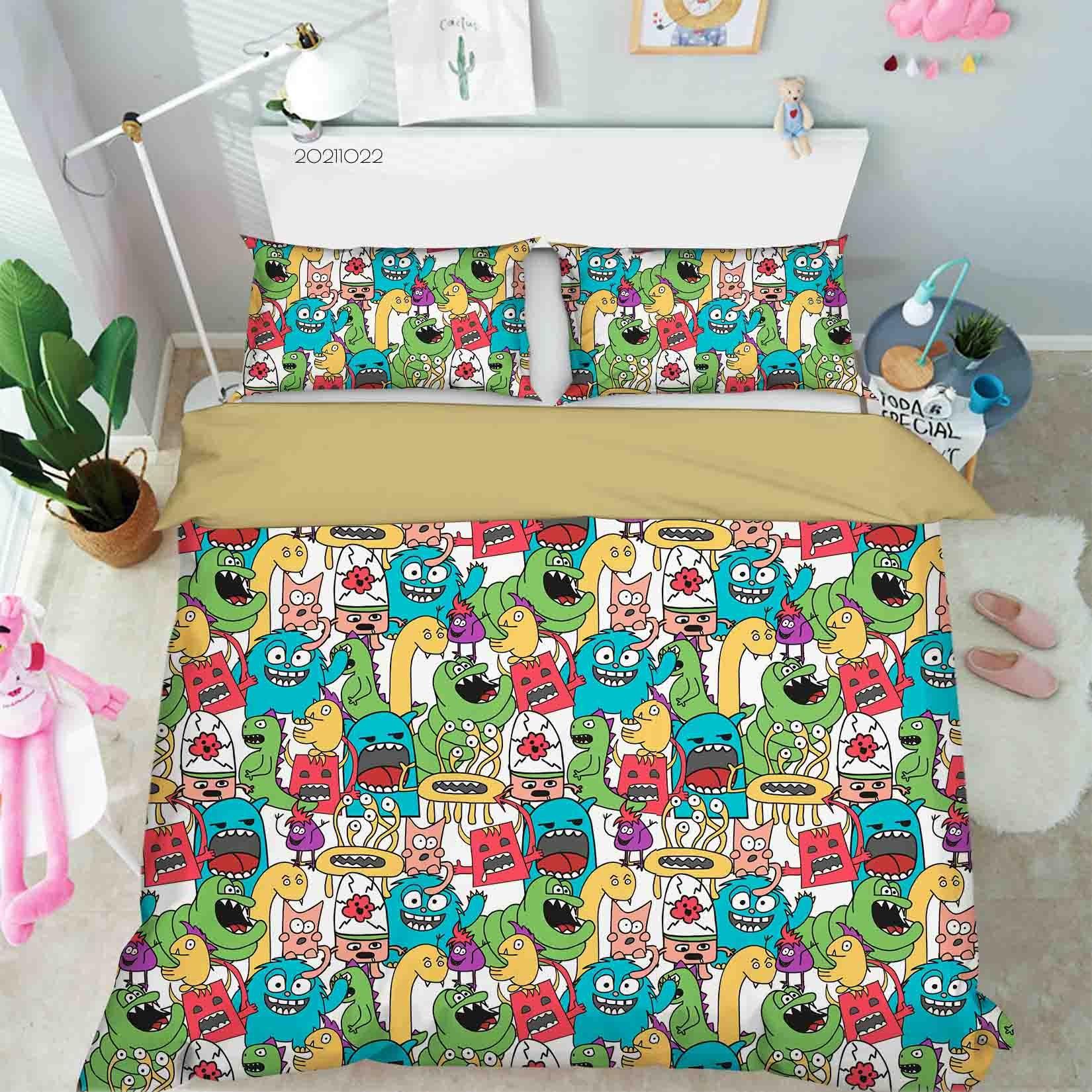 3D Abstract Color Monster Graffiti Quilt Cover Set Bedding Set Duvet Cover Pillowcases 22- Jess Art Decoration