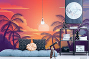 3D Colorful Sunrise Coconut Tree Silhouettes Wall Mural Wallpaper WJ 9786- Jess Art Decoration