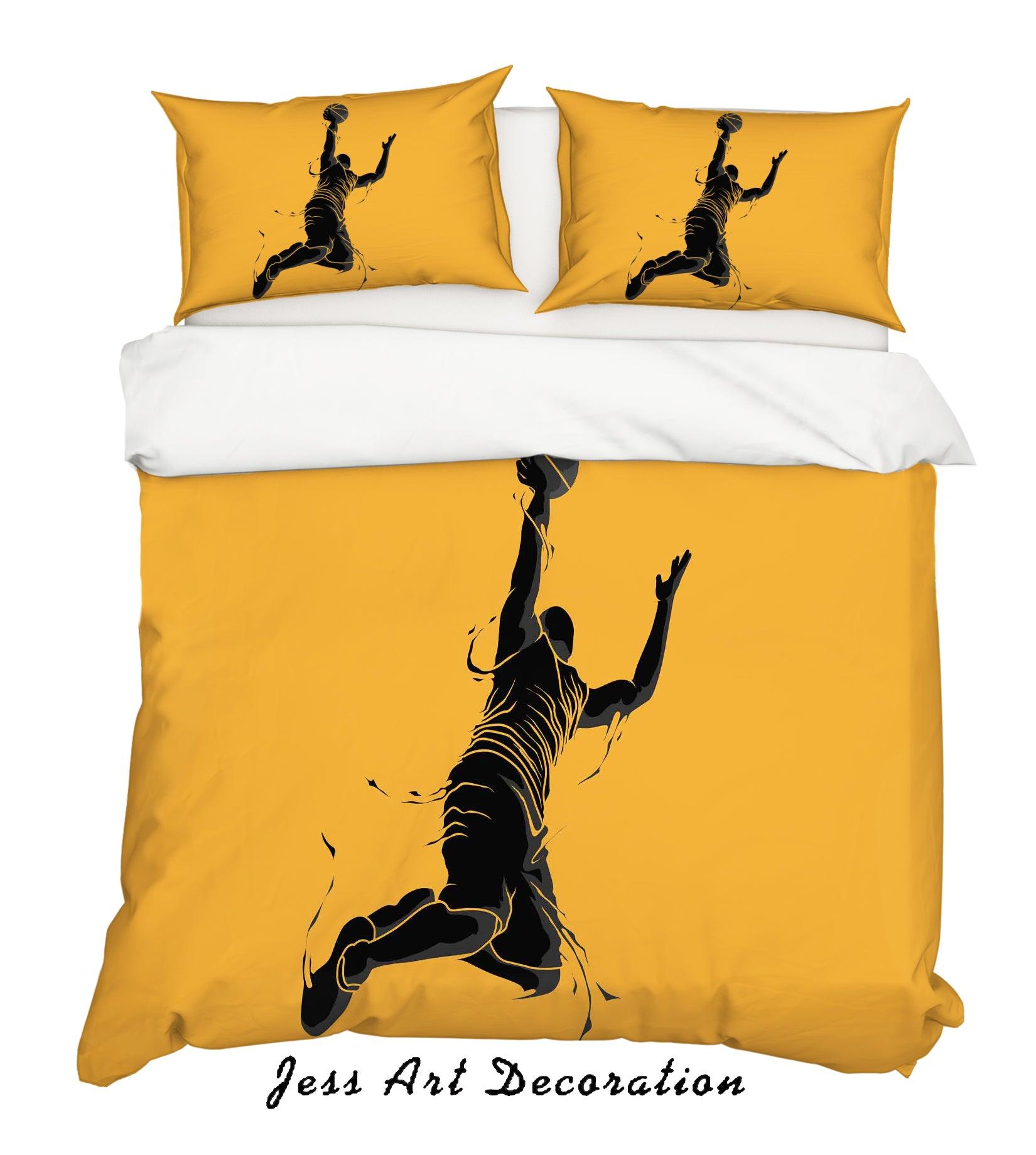 3D Yellow Basketball Player Dunk Quilt Cover Set Bedding Set Pillowcases 16- Jess Art Decoration