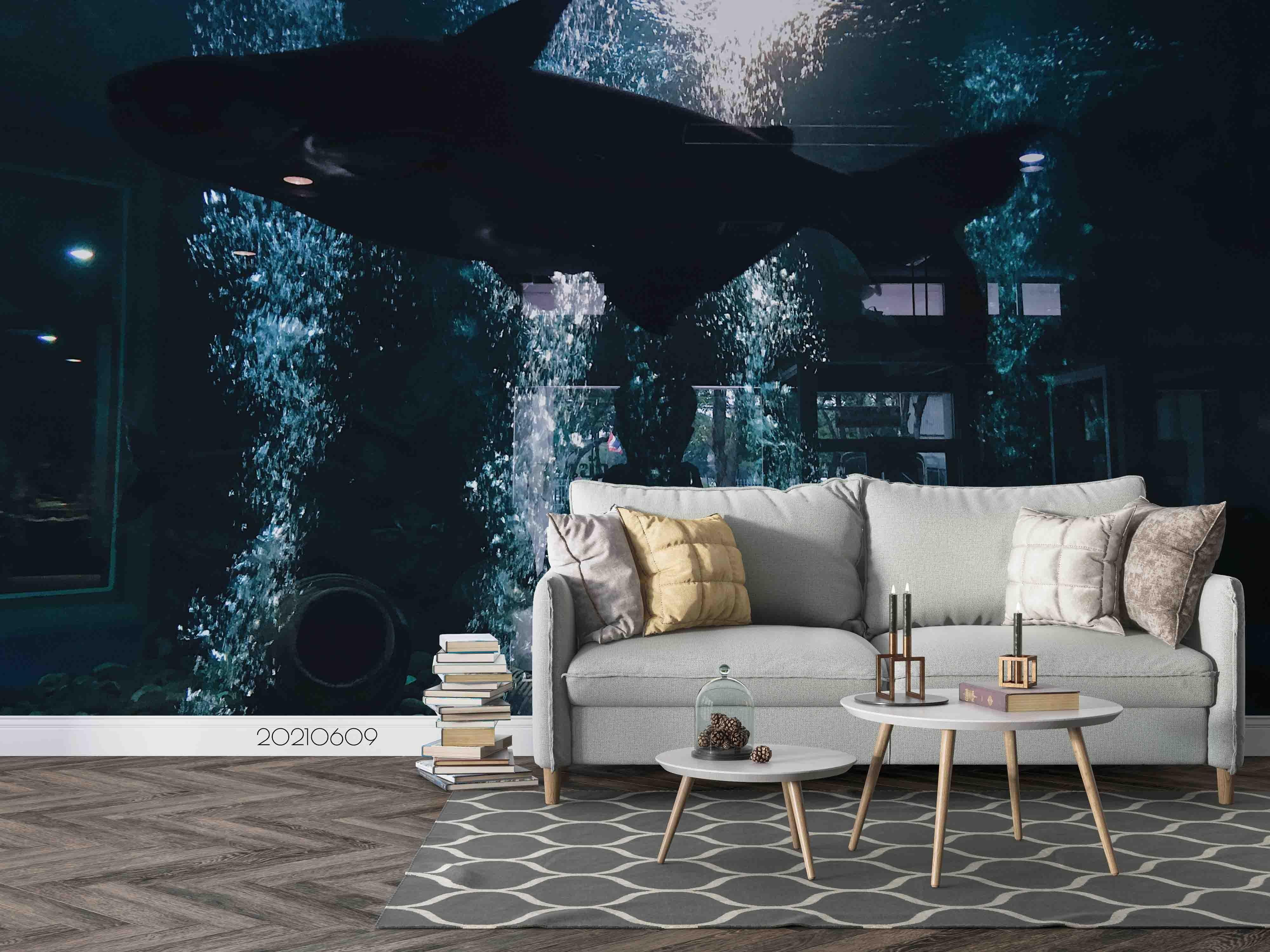 3D  Black Shark  Animal Wall Mural Wallpaper SWW1739- Jess Art Decoration
