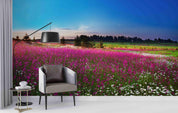 3D Field Purple White Small Floral Tree Blue Sky Cloud Wall Mural Wallpaper GD 2428- Jess Art Decoration