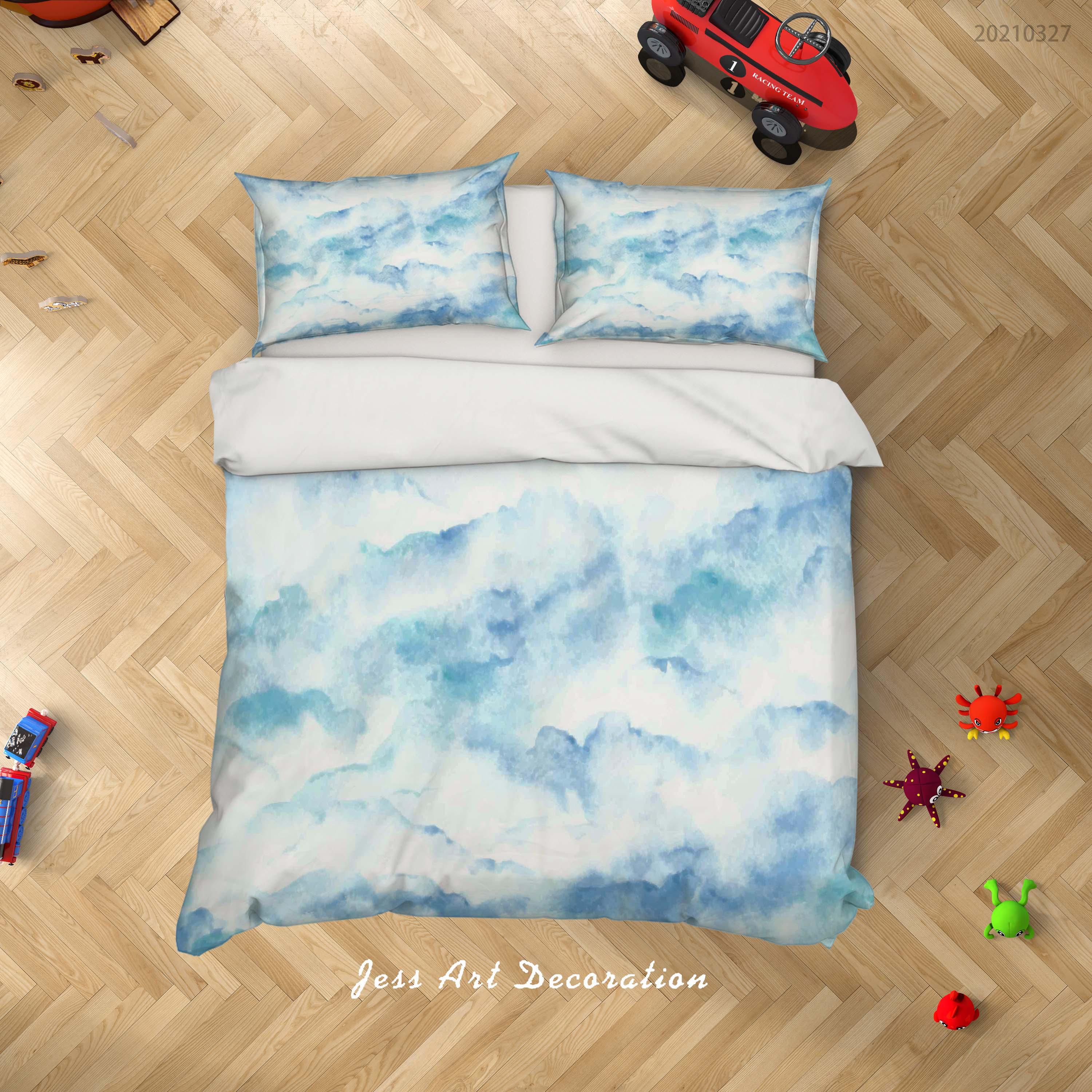 3D Watercolor Blue Sky Cloud Quilt Cover Set Bedding Set Duvet Cover Pillowcases 66- Jess Art Decoration