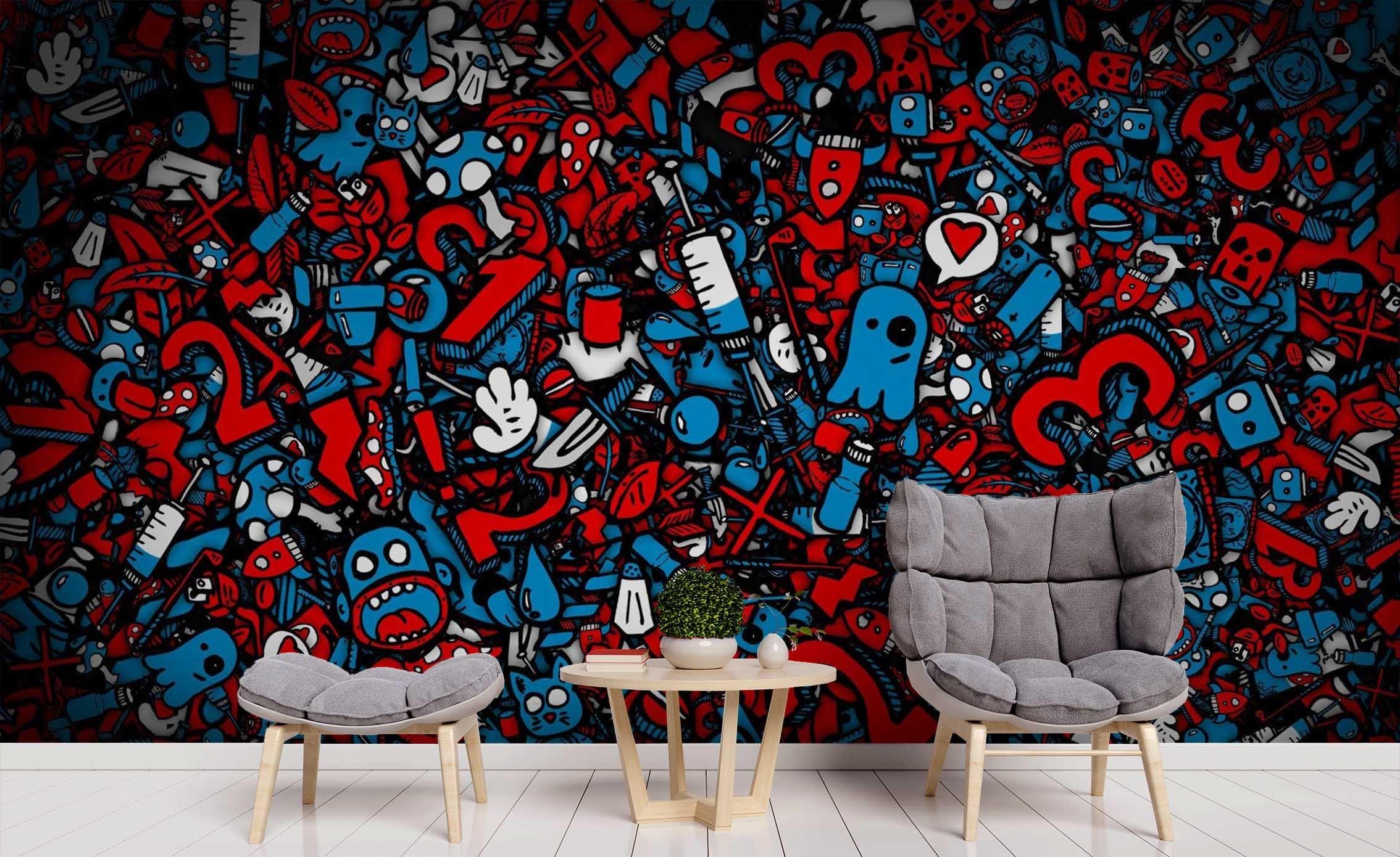 3D Cartoon Graffiti Wall Mural Wallpaper sww 196- Jess Art Decoration