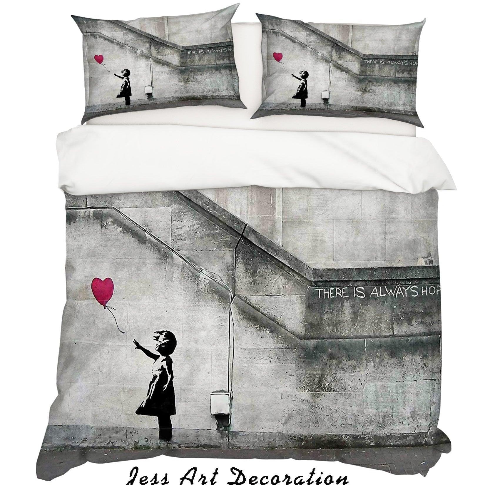 3D Banksy Alone Girl Red Balloon Quilt Cover Set Bedding Set Duvet Cover Pillowcases  ZY D75- Jess Art Decoration