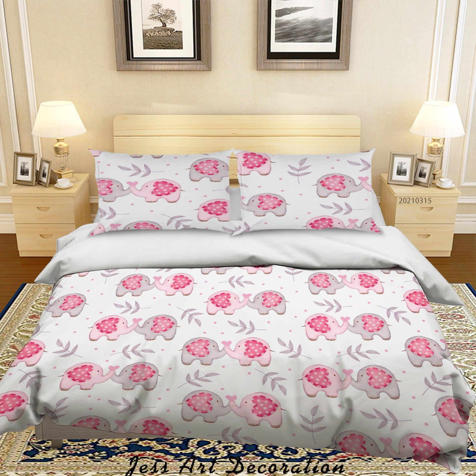 3D Cartoon Leaf Animal Elephant Quilt Cover Set Bedding Set Duvet Cover Pillowcases 116- Jess Art Decoration