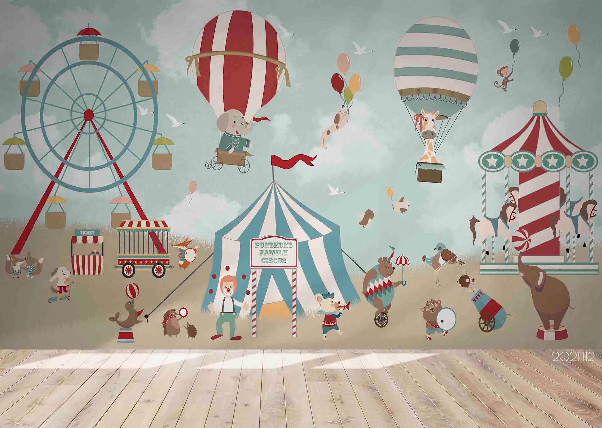 3D Playground Ferris Wheel Hot Air Balloon Wall Mural Wallpaper LQH 13- Jess Art Decoration