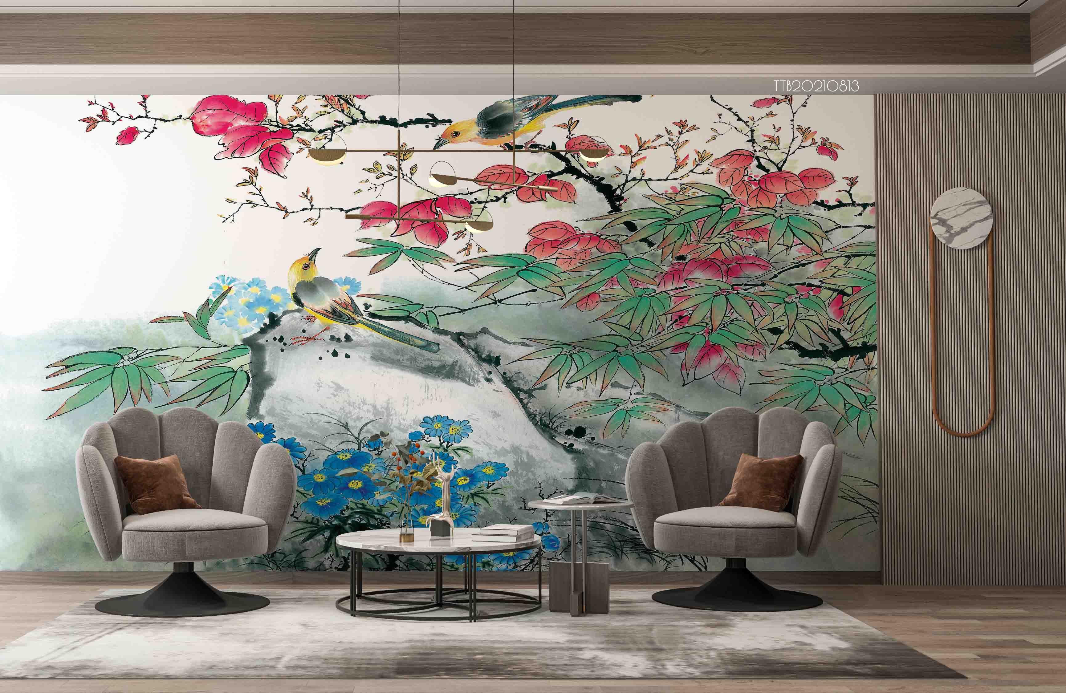 3D Chinese Style Tree Flowering Magpie Wall Mural Wallpaper SWW5096- Jess Art Decoration