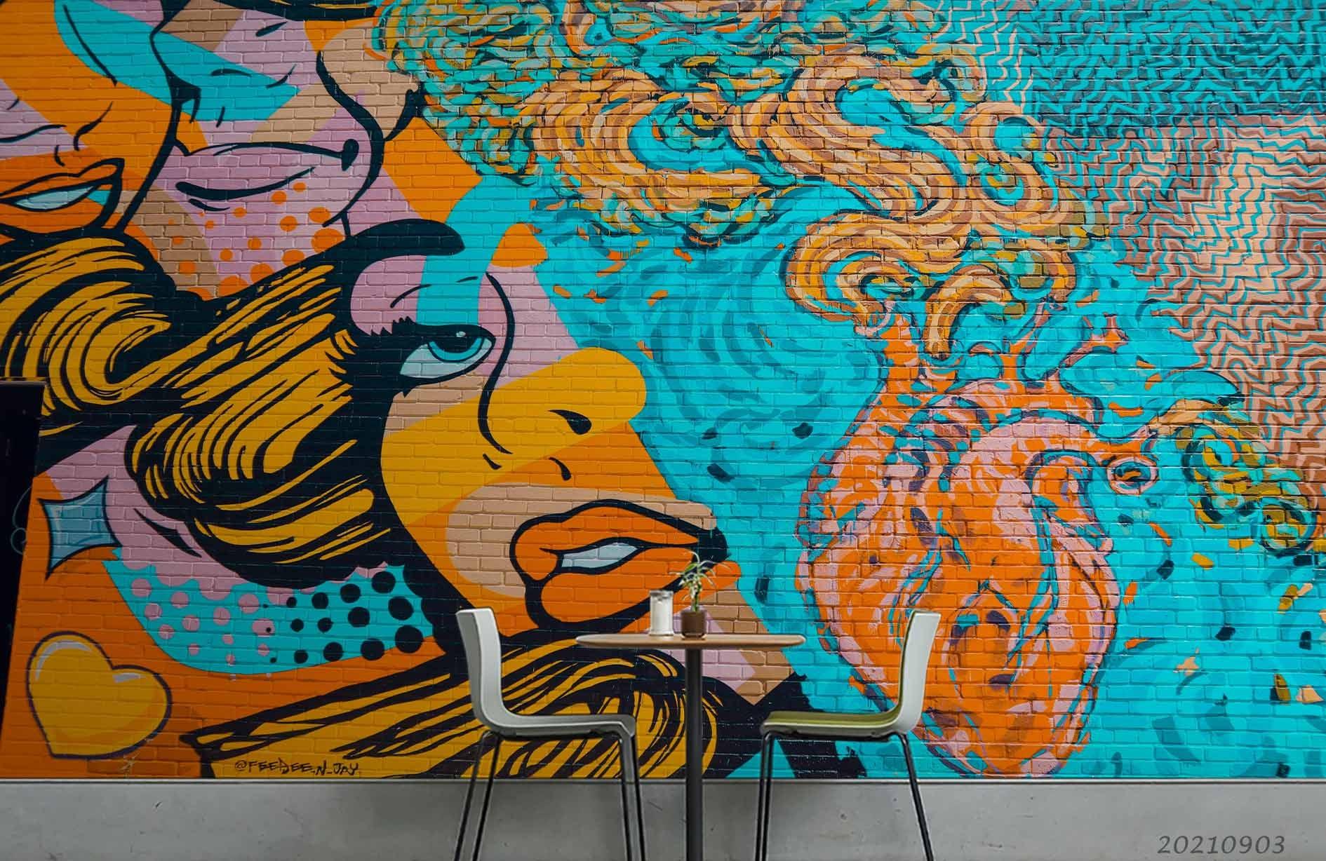 3D Colored Graffiti Woman Wall Mural Wallpaper LQH 168- Jess Art Decoration
