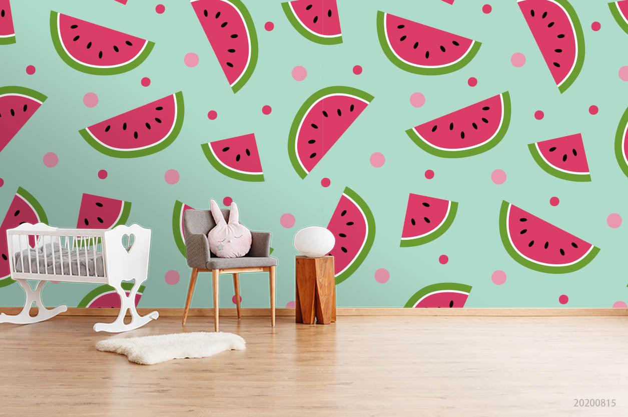 3D Cartoon Watermelon Fruity Blue Wall Mural Wallpaper LXL 1031- Jess Art Decoration