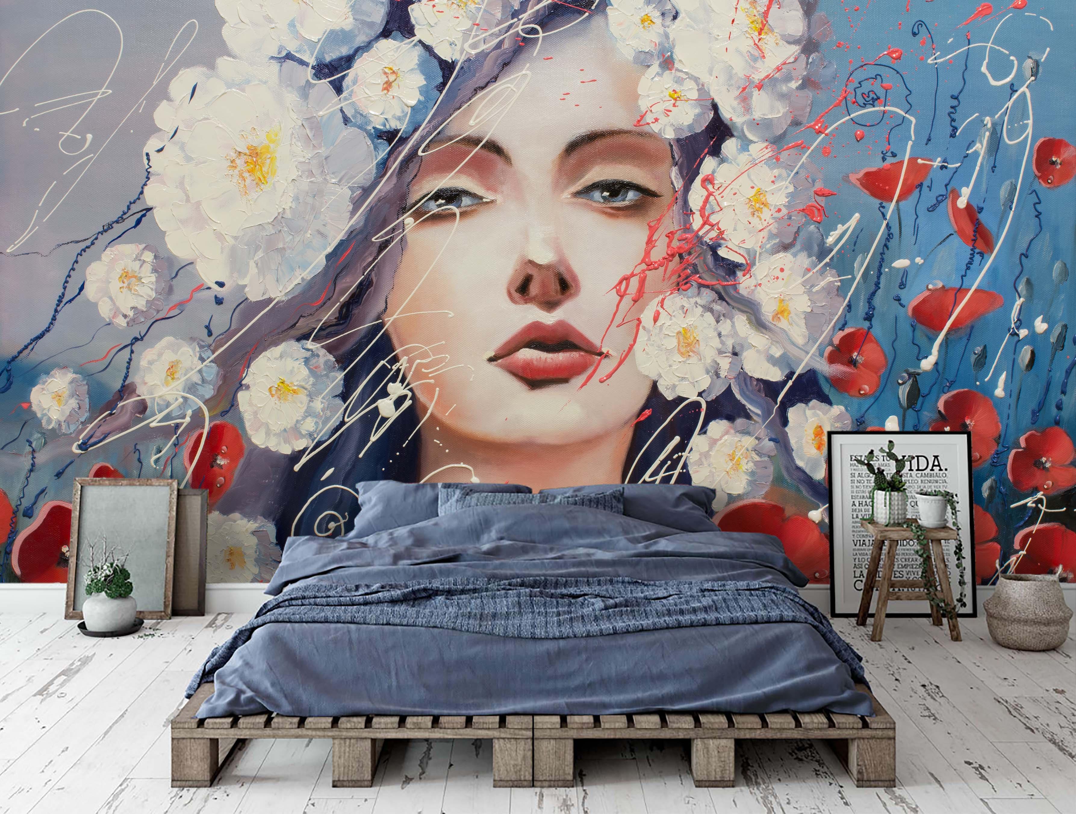 3D Portrait Colorful Flowers Wall Mural Wallpaper 25- Jess Art Decoration