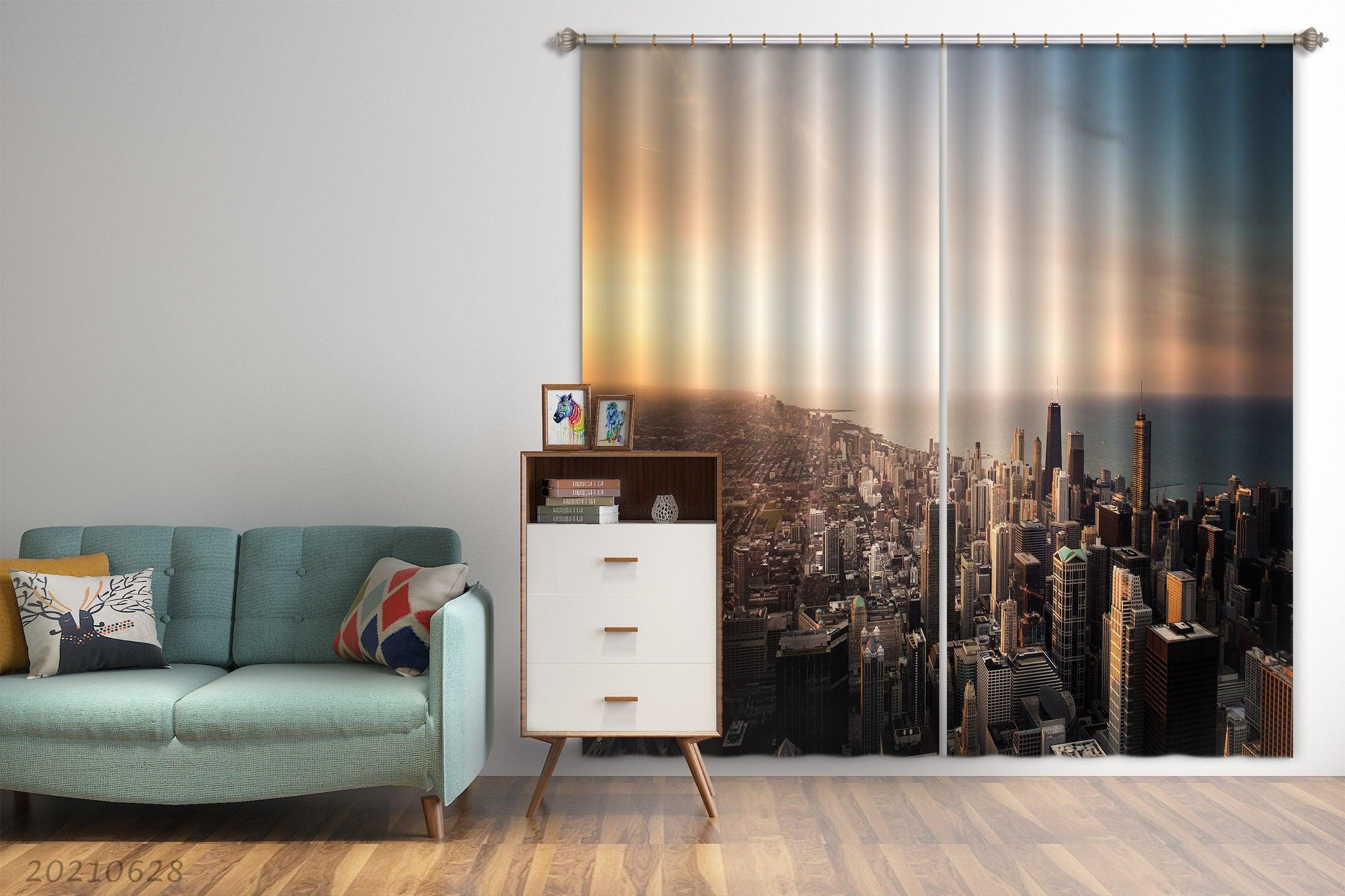 3D Sunset Sky City Architecture Curtains and Drapes LQH 120- Jess Art Decoration