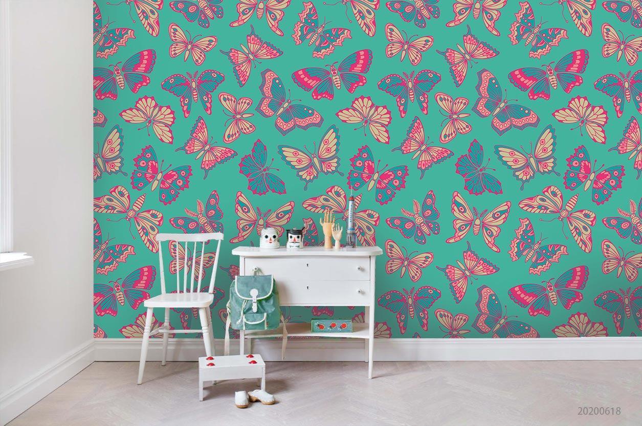 3D Butterfly Green Wall Mural Wallpaper A169 LQH- Jess Art Decoration