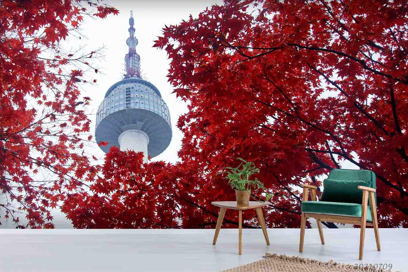 3D Red Maple Landmark Building Wall Mural Wallpaper SWW4074- Jess Art Decoration