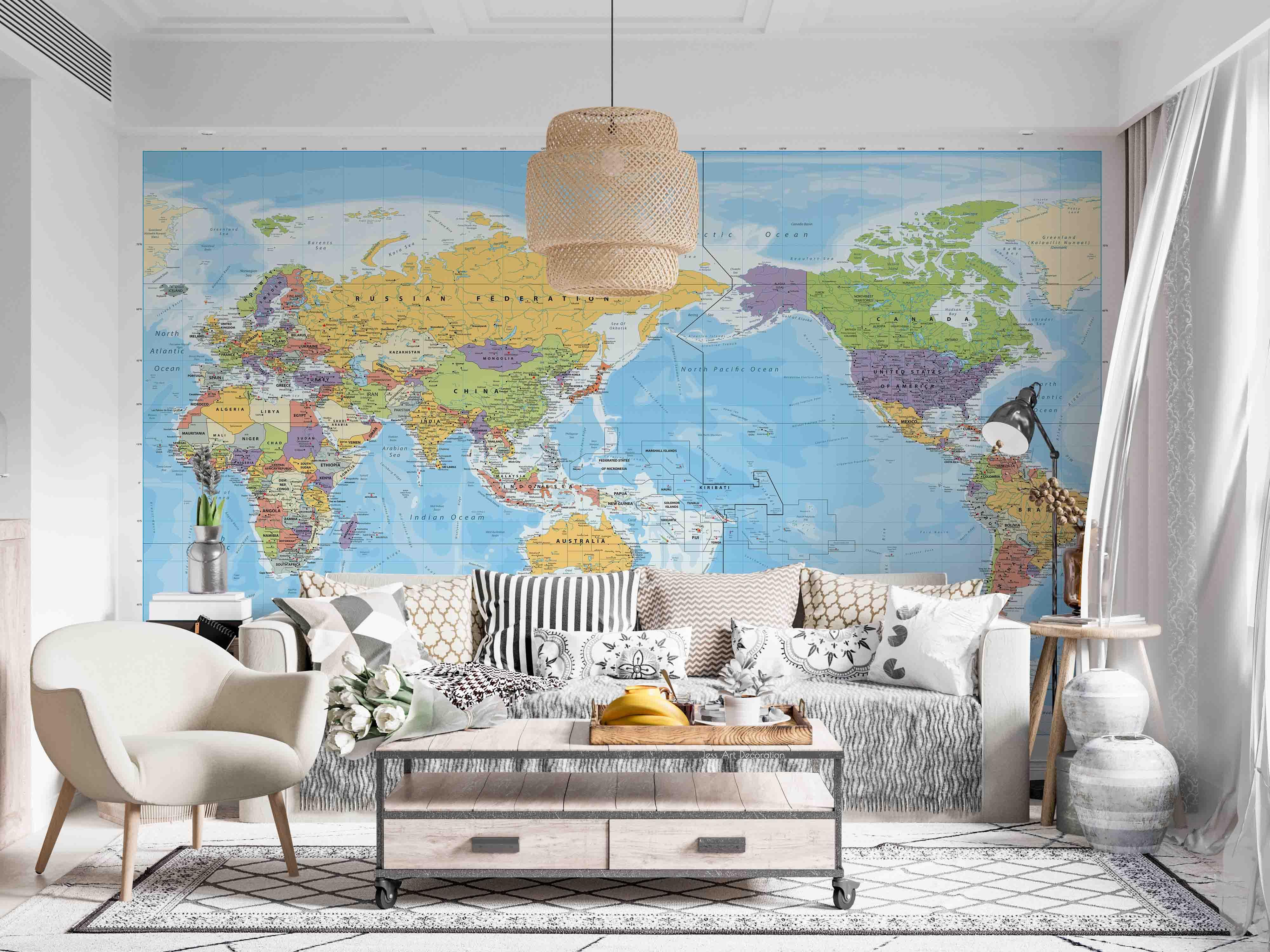 3D World Map Blue Ocean Pattern Wall Mural Wallpaper GD 3377- Jess Art Decoration