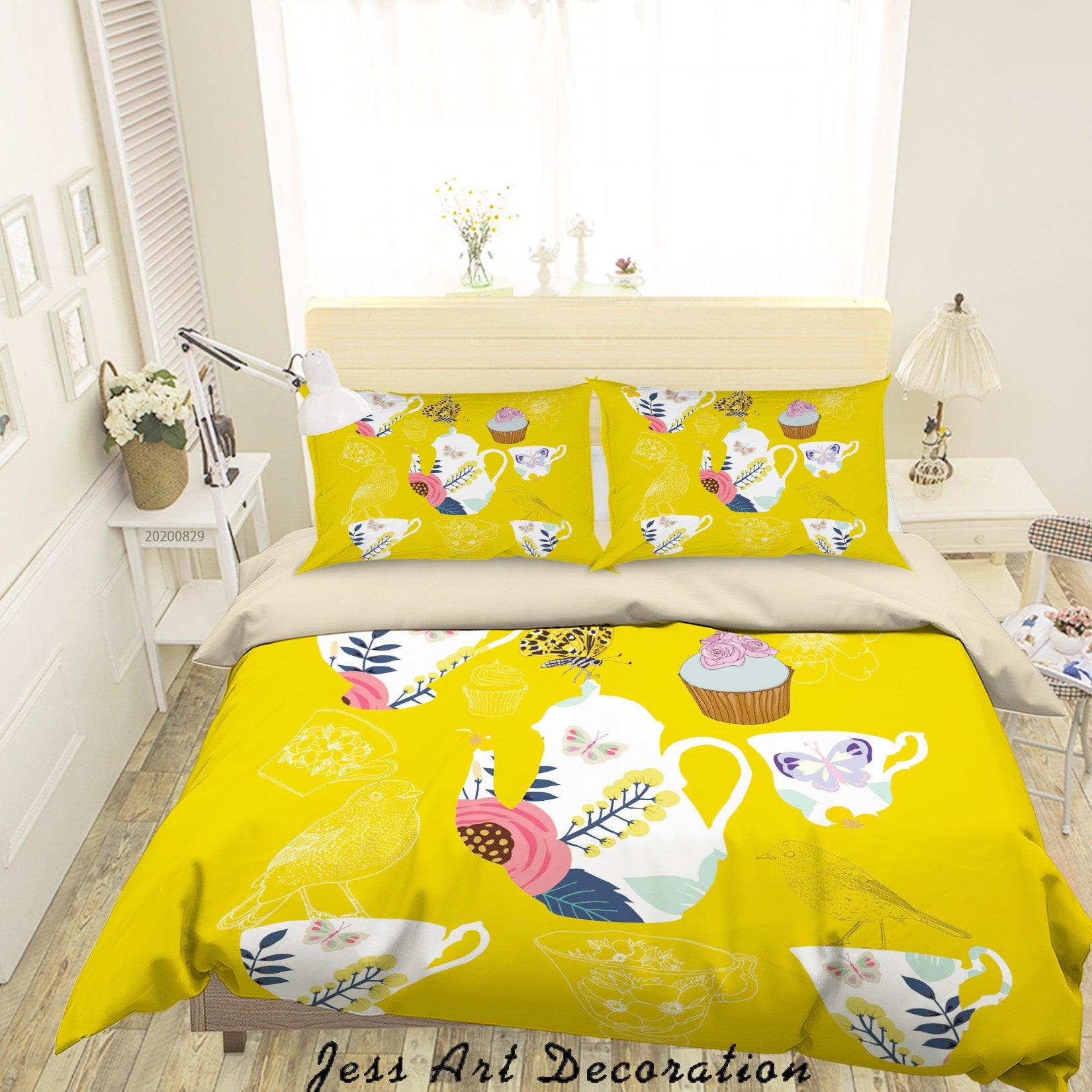 3D Abstract Hand Draw Cartoon Teapot Teacup Pattern Quilt Cover Set Bedding Set Duvet Cover Pillowcases WJ 3583- Jess Art Decoration