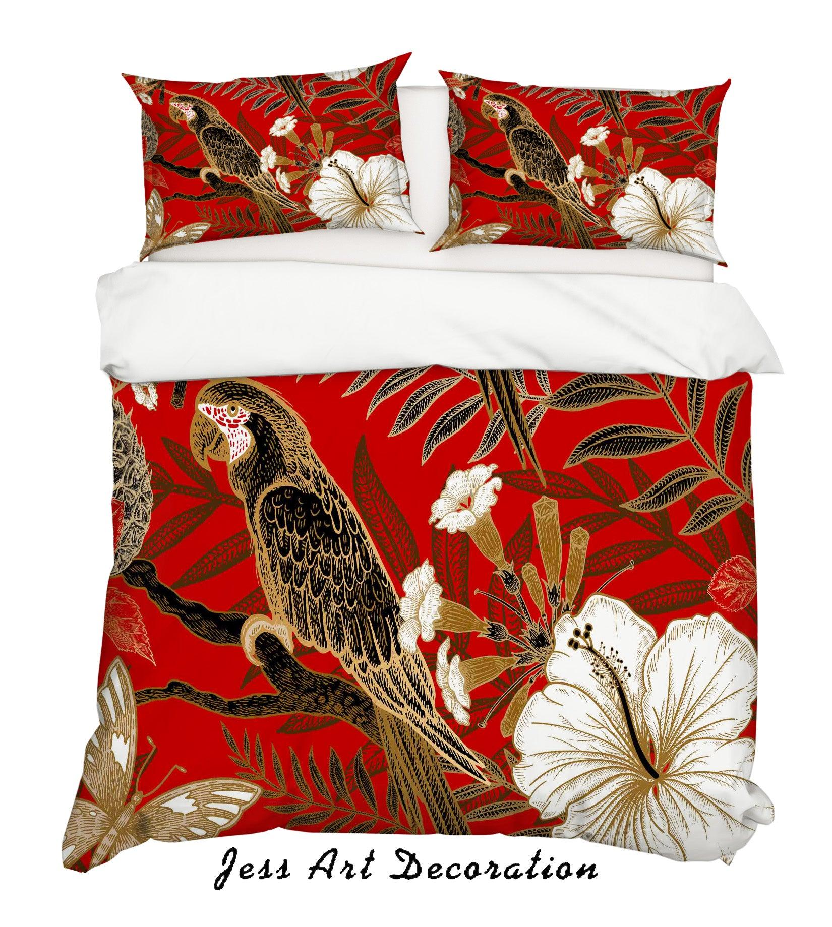 3D Parrot Floral Quilt Cover Set Bedding Set Pillowcases 26- Jess Art Decoration