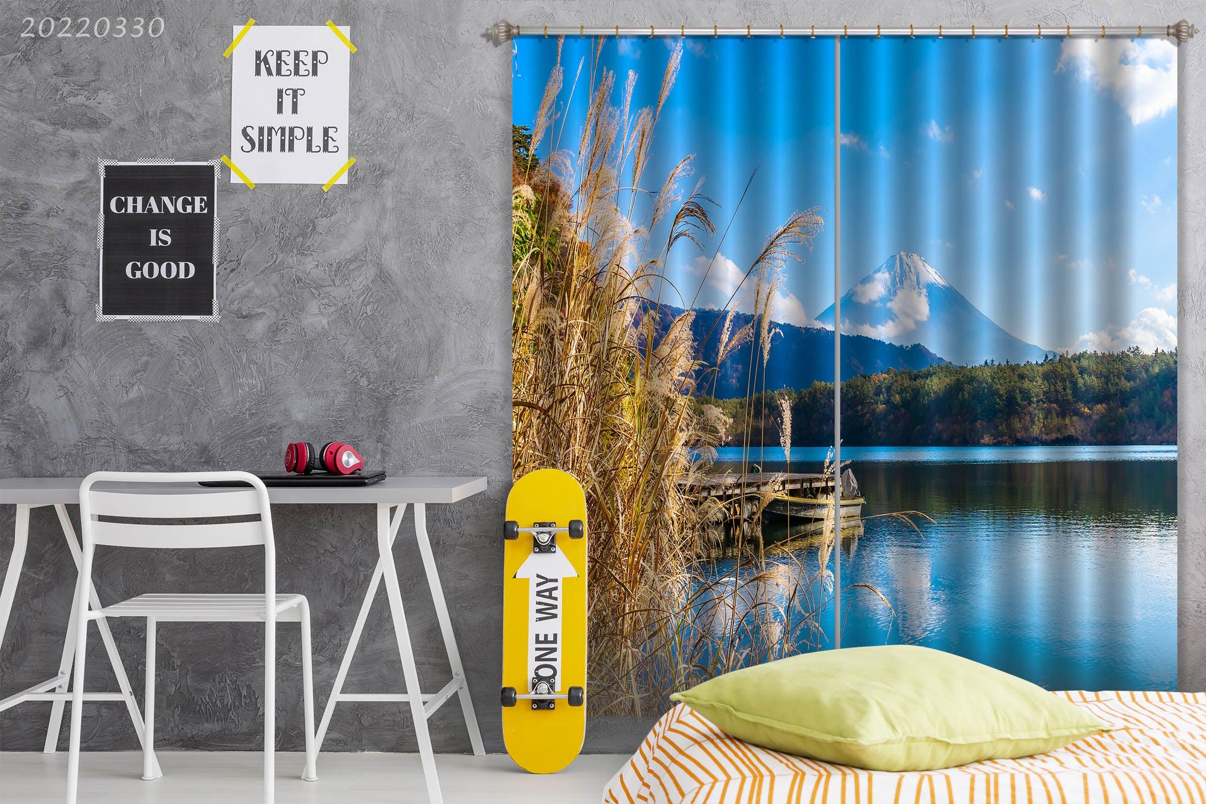 3D Landscape Mountain River Reed Woods Curtains and Drapes GD 3754- Jess Art Decoration