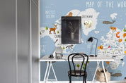 3D Blue World Animal Map Wall Mural Wallpaper LQH 54- Jess Art Decoration