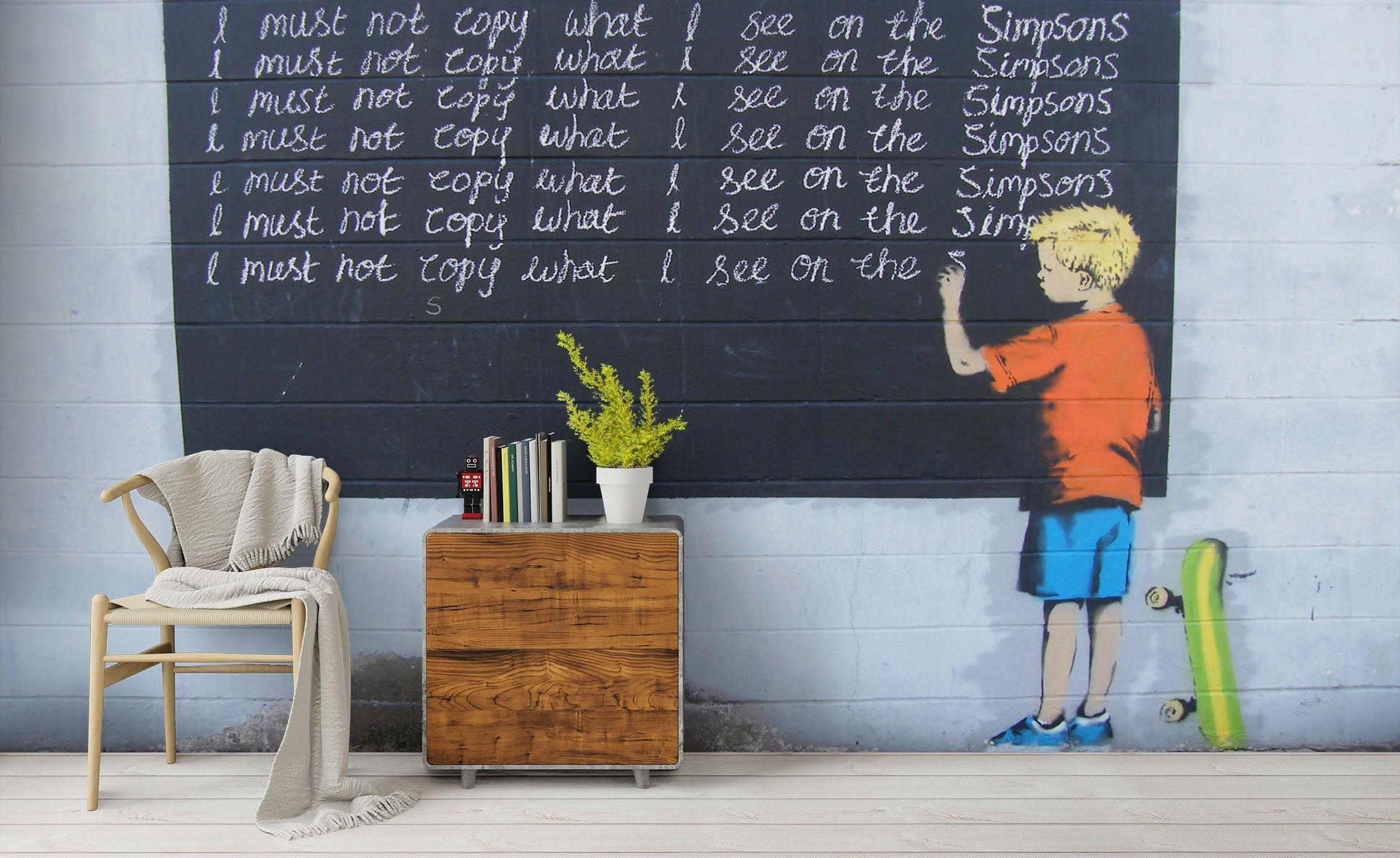 3D Banksy Mural Color Boy White Chalk Word Wall Mural Wallpaper ZY D130- Jess Art Decoration
